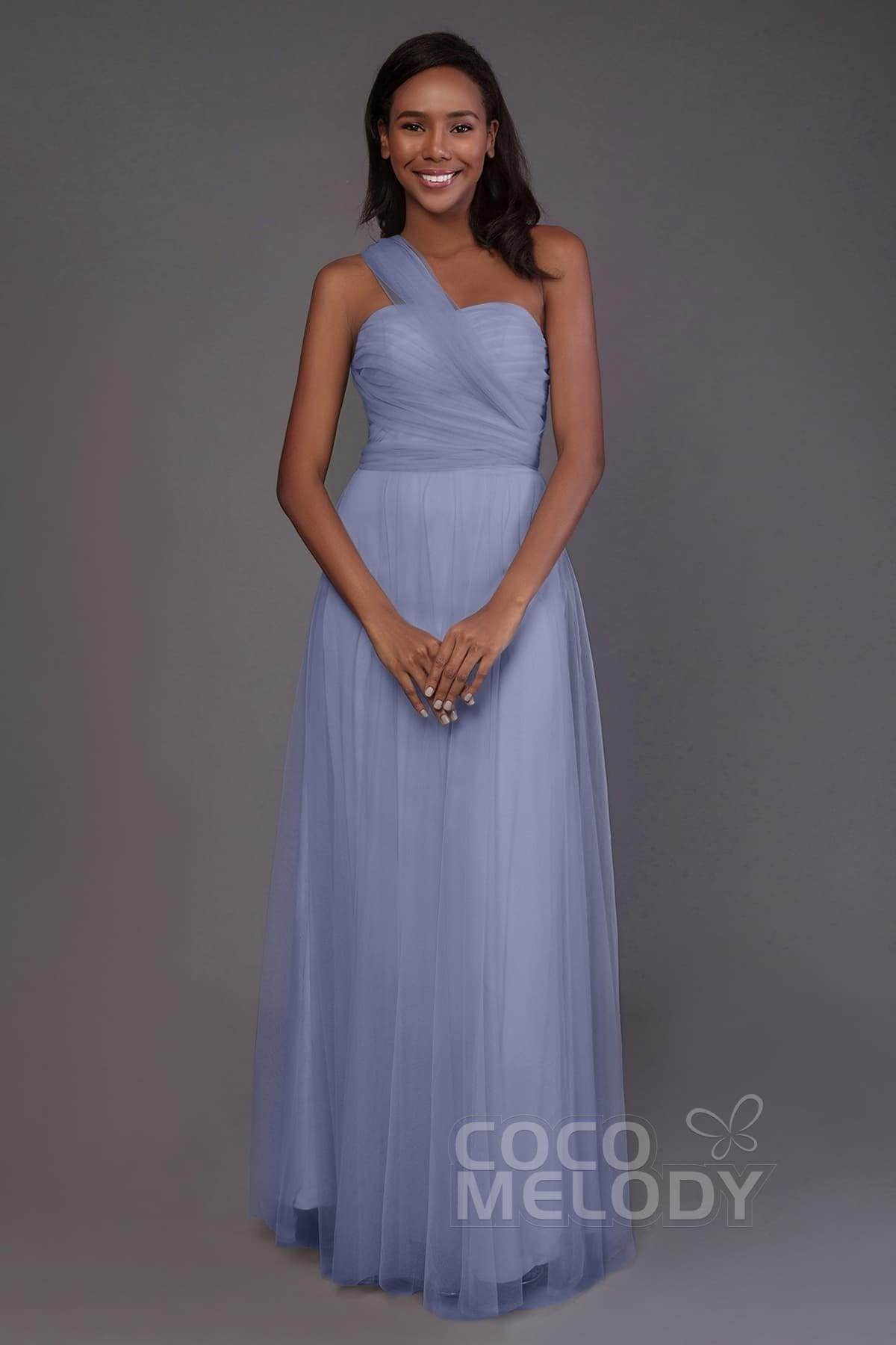 Sheath-Column Floor Length Tulle Bridesmaid Dress PR3502 - COCOMELODY